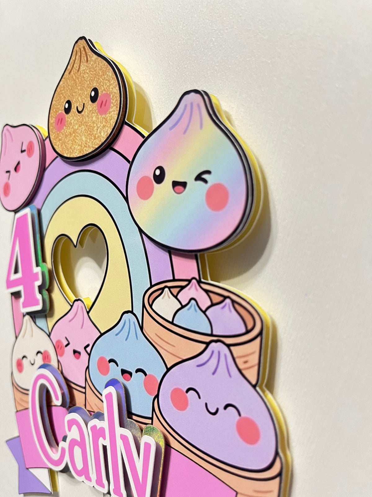 Custom Dim Sum Dumpling Cake Topper - Personalized Kawaii Asian Food Birthday Party Decor