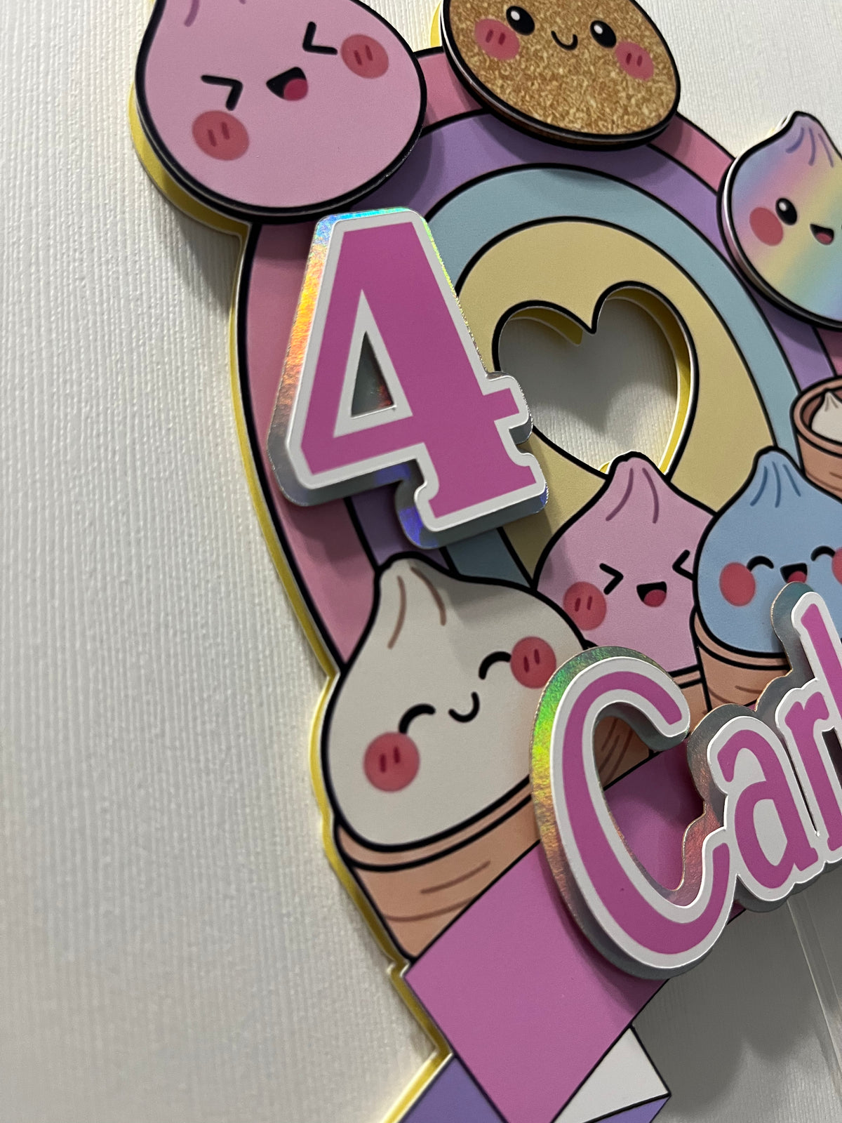 Custom Dim Sum Dumpling Cake Topper - Personalized Kawaii Asian Food Birthday Party Decor