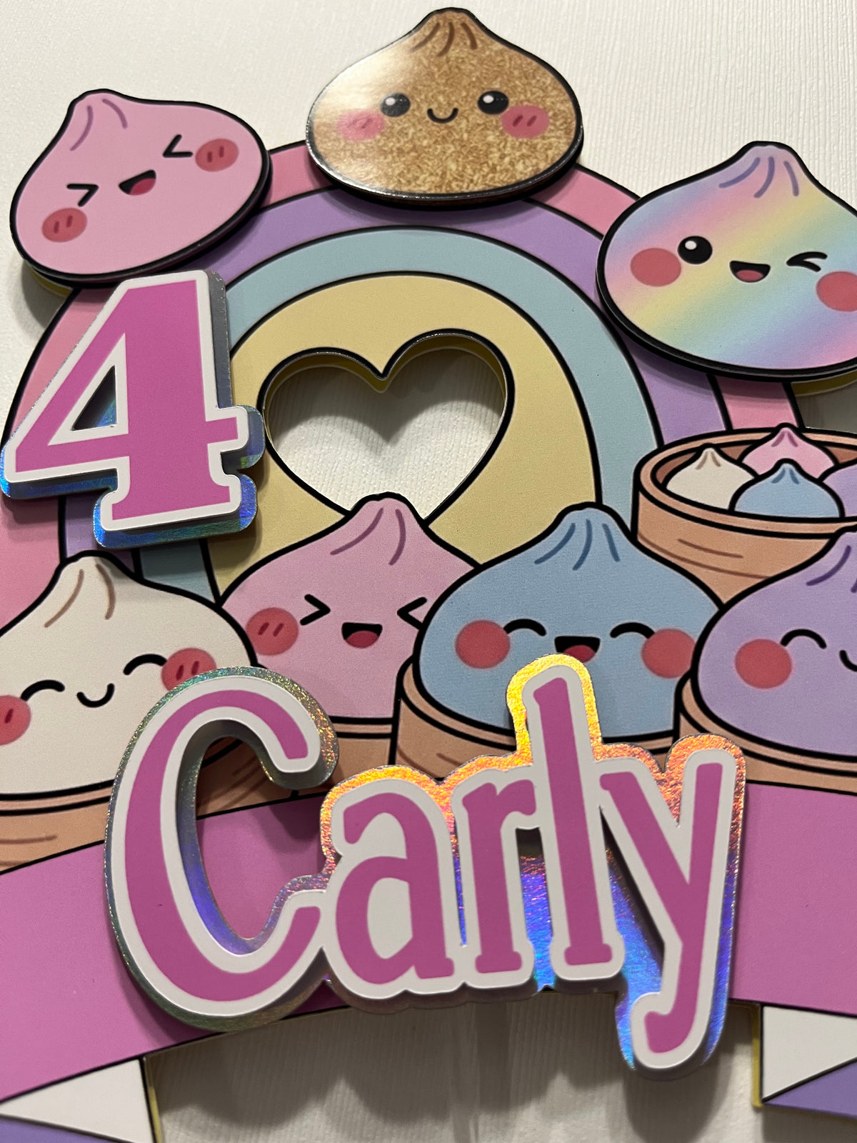 Custom Dim Sum Dumpling Cake Topper - Personalized Kawaii Asian Food Birthday Party Decor