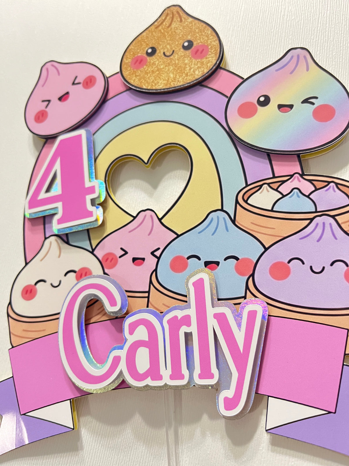 Custom Dim Sum Dumpling Cake Topper - Personalized Kawaii Asian Food Birthday Party Decor
